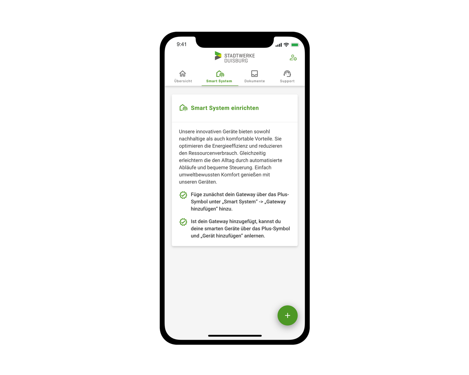 App-Screenshot von der App-Oberfläche zum Einrichten des Gateways.